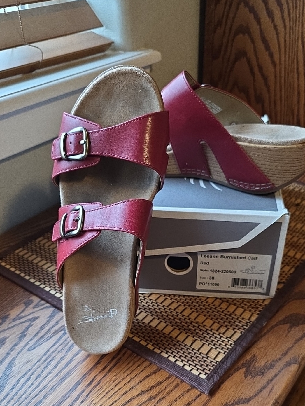 Dansko Red Double-Buckle Wedge Slide Sandals